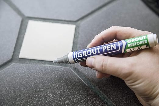 Grout Pen Grey Tile Grout Paint Marker - 2 Pack w/Extra Tips (7mL) | Waterproof Grout Refresh Restorer for Kitchen & Bathroom, Tile Grout Colorant and Sealer Pen - Narrow Tip 5mm - Grey