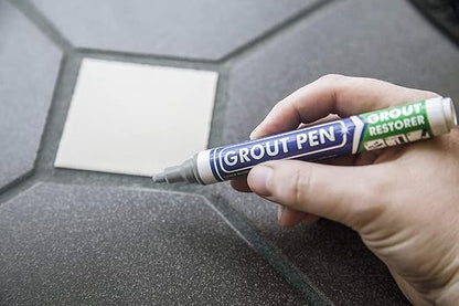 Grout Pen Grey Tile Grout Paint Marker - 2 Pack w/Extra Tips (7mL) | Waterproof Grout Refresh Restorer for Kitchen & Bathroom, Tile Grout Colorant and Sealer Pen - Narrow Tip 5mm - Grey