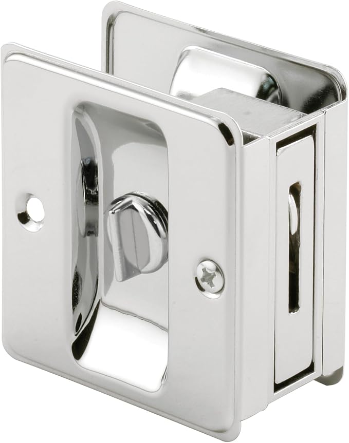 Prime-Line N 6773 Pocket Door Privacy Lock with Pull, Chrome | Single Pack, Replace Old or Damaged Locks, Quick and Easy Installation
