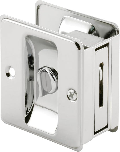 Prime-Line N 6773 Pocket Door Privacy Lock with Pull, Chrome | Single Pack, Replace Old or Damaged Locks, Quick and Easy Installation