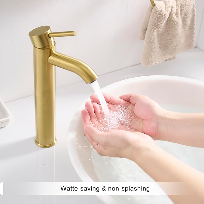 VOTON Vessel Sink Faucet Brushed Gold Tall Bathroom Faucets Single Handle One Hole Rv Vanity Lavatory Bathroom Sink Faucet