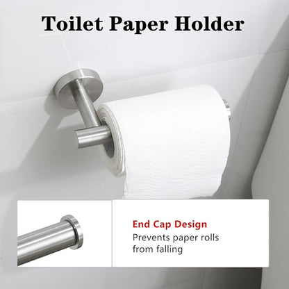 4 Piece Brushed Nickel Bathroom Hardware Set, Modern Towel Ring and Toilet Paper Holder Set,Wall Mounted, Durable SUS304 Stainless Steel Bathroom Accessories Set