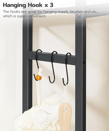 HOOBRO Over The Toilet Storage Cabinet, Freestanding Bathroom Organizer with Toilet Paper Holder, Hooks, 5-Tier Bathroom Storage Shelves for Laundry Room, Space Saver, Rustic Brown and Black BF84TS01