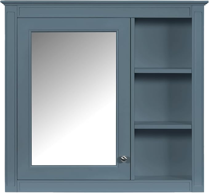 Merax 30 Inch Bathroom Vanity with Sink Set, Modern Bathroom Vanity Storage Cabinet with Matching Mirror Medicine Cabinet, Solid Wood Frame，Painted Finish, 2 Drawers and 1 Tip-Out Drawer, Indigo