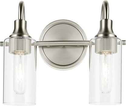 Kichler Kavi 12.5" 2-Light Vanity Light with Clear Glass in Brushed Nickel, Damp Rated, for Bathroom, Powder Room, Over a Mirror, (12.5" W x 10" H), 55210NI