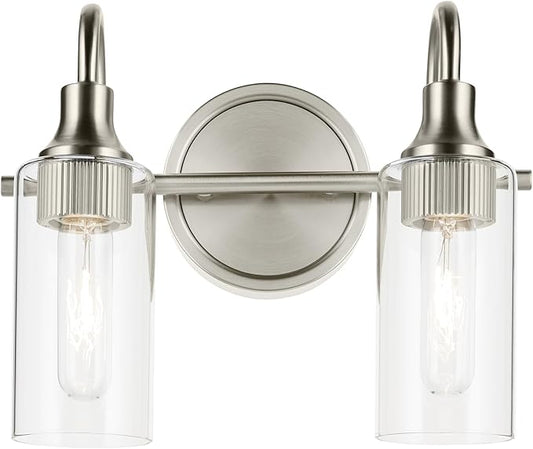 Kichler Kavi 12.5" 2-Light Vanity Light with Clear Glass in Brushed Nickel, Damp Rated, for Bathroom, Powder Room, Over a Mirror, (12.5" W x 10" H), 55210NI