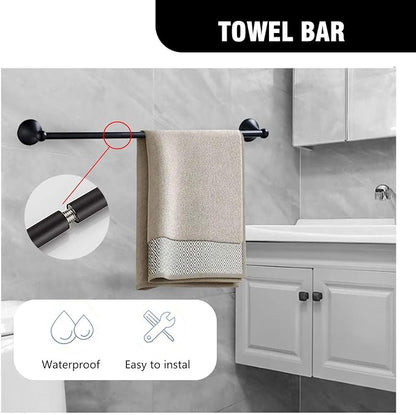 Classic Bathroom Hardware 4-piece Set, Matt Black | Wall Mounted,Stainless Steel and Zinc material,Including Towel Bar,Towel Ring,Toilet Paper Holder,Robe Hook