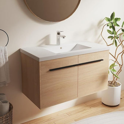 36" Floating Bathroom Vanity,36 Inch Bathroom Vanity with Sink,Single Sink Wall Mounted Vanity Combo,Brown Wall Mounted Cabinet Set