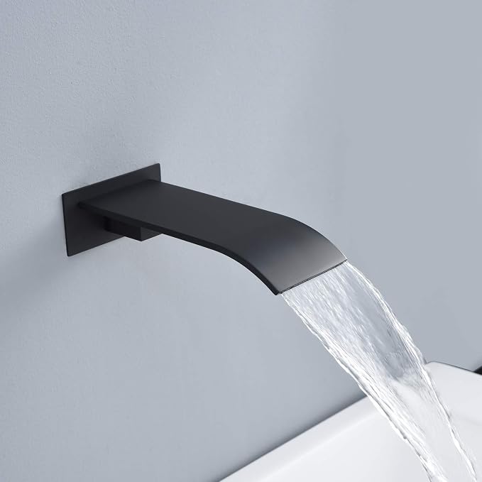 SUMERAIN Matte Black Tub and Shower Faucet Set | Anti-scalding Pressure Balance Valve, Waterfall Tub Spout, 8 Inch Rain Shower Head, With Non-return Check Valves