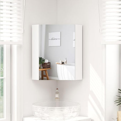 Giantex Corner Medicine Cabinet, 23.5” Over The Toilet Storage Cabinet with Mirror Door, Adjustable Shelf, Clear Reflection, Space-Saving Mirrored Cabinet, Bathroom Wall Cabinet for Entryway, White