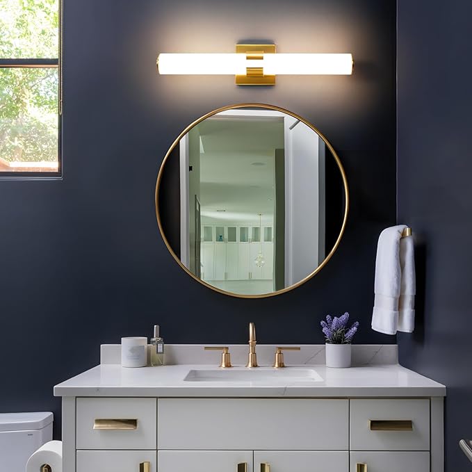 Bathroom Vanity Light Fixtures Over Mirror - 22.8 Inch Gold Bathroom Light Fixtures with Acrylic Shade 18W Dimmable 5CCT LED Vanity Light Modern Bathroom Sconces