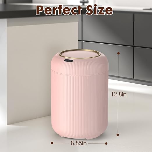 Procade Automatic Motion Sensor Bathroom Trash Can, Small Pink Garbage Can | 3 Gallon Touchless Sensor trash can with Lid,Pink and Gold Garbage Bin Electric Waste Basket for Bedroom,Office,Dorm,Outdoor