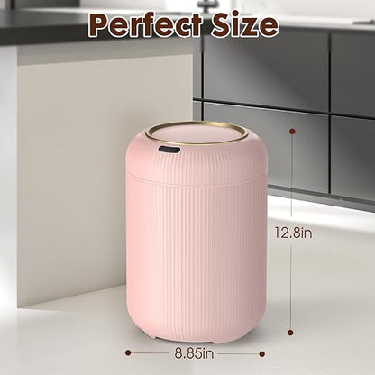 Procade Automatic Motion Sensor Bathroom Trash Can, Small Pink Garbage Can | 3 Gallon Touchless Sensor trash can with Lid,Pink and Gold Garbage Bin Electric Waste Basket for Bedroom,Office,Dorm,Outdoor