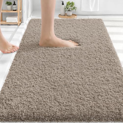 OLANLY Microfiber Bathroom Rugs 30x20, Soft Absorbent Bath Mat, Greige