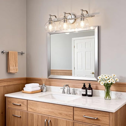 ANDY STAR 3 Light Bathroom Vanity Light, Brushed Nickel Bathroom Light Fixture, Modern Wall Sconces with Globe Clear Glass Shade, Wall Mounted Bathroom Light Over Mirror for Living Room, Foyer