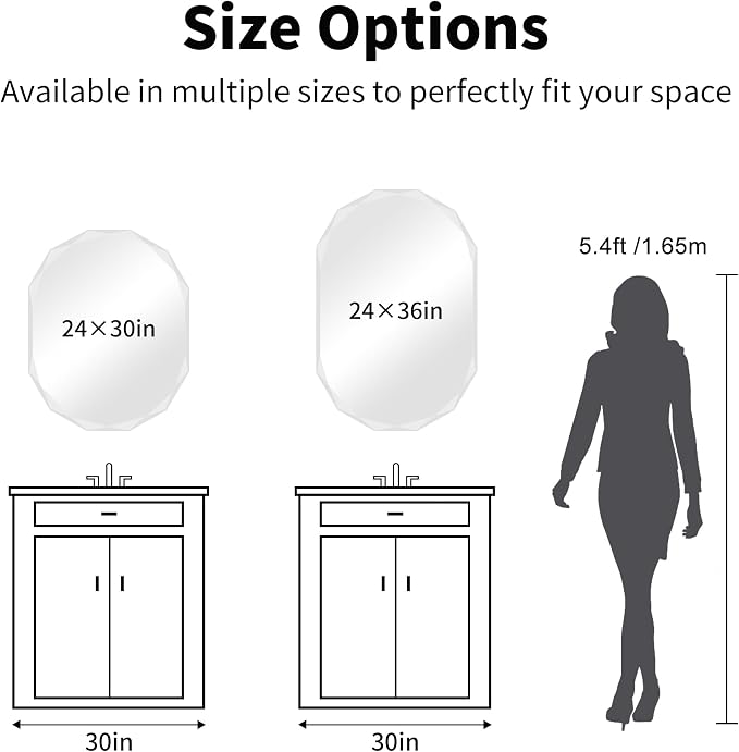 GLASHOM Frameless Oval Bathroom Mirror, 24x36 inch Beveled Wall Mirror | Modern Vanity Decor Mirror for Bathroom, Living Room, Entryway, Bathroom Mirrors for Over Sink Horizontal or Vertical