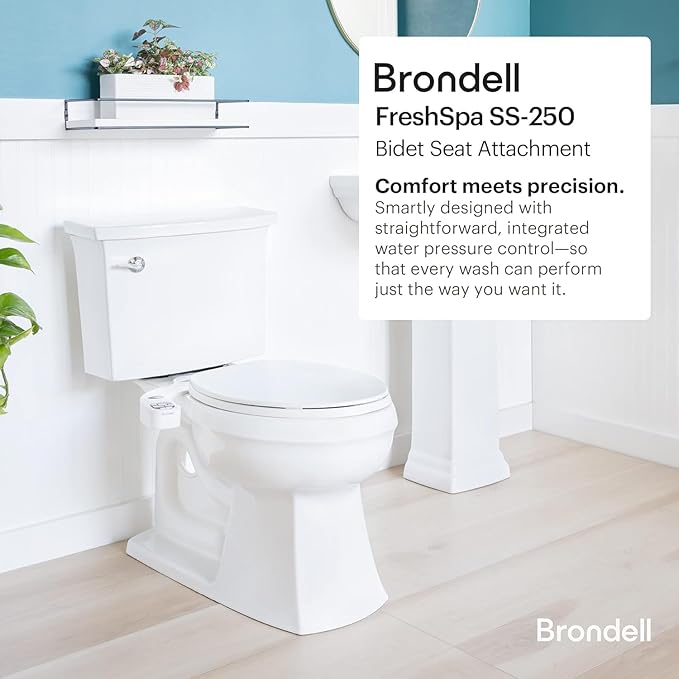 Brondell FSP-250 FreshSpa Thinline Precision Essential Bidet Attachment for Toilet Seats with Adjustable Water Pressure, Side Arm Control, Thin Profile, White (Dual Nozzles)