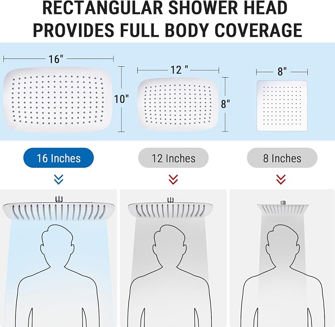 G-Promise 16 Inch All Metal Rain Shower Head with Handheld Spray (Chrome) | Suits Every Height, Pause Mode Diverter, Massage Mode Handheld, Full Body Coverage, Easy to Install, Modern Bath Upgrade