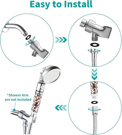 MIAOHUI Zenbody Shower Head with Filter Beads, Shut Off Button | 3 Modes Handheld Filtered Showerhead with On Off Switch, Shower Wand+Hose+Adjustable Bracket+Self-adhesive Holder