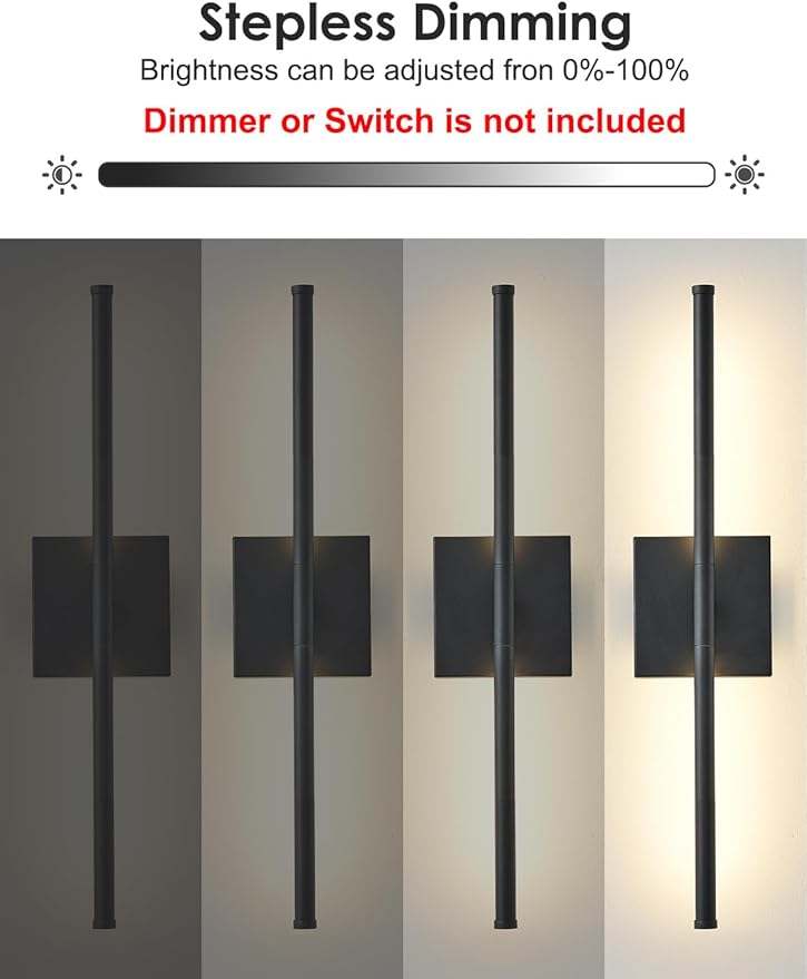 20.4 Inch Hardwired Wall Sconces Set of Two, 3000K Warm White Dimmable Modern Wall Sconces, 350° Rotate LED Light Fixtures Wall Lamp for Bathroom Living Room Bedroom Bedside, Black