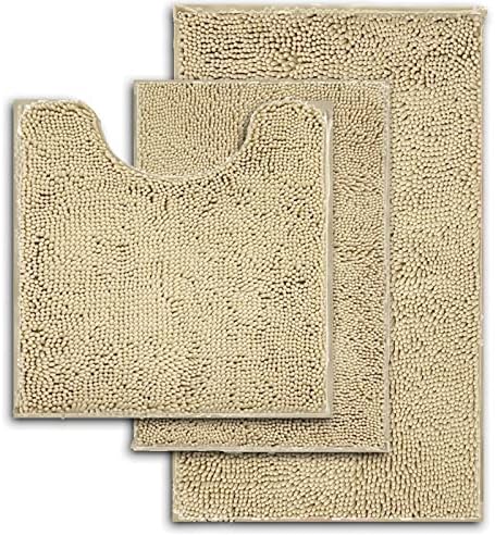 RUN HELIX Beige Bathroom Rugs Ultra Soft Rugs and Mats Set 3 Pieces Bath Rug Set Thick Chenille Bath Rugs Non Slip Bath Mats for Bedroom