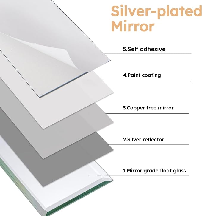 Peel and Stick Mirror Backsplash Tiles, Silver, 3x10 Inch, Beveled Mirror Subway Tiles for Kitchen Backsplash Bathroom Wall, Pack of 24 Pcs