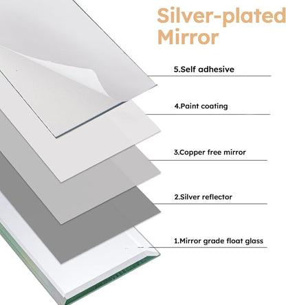 Peel and Stick Mirror Backsplash Tiles, Silver, 3x10 Inch, Beveled Mirror Subway Tiles for Kitchen Backsplash Bathroom Wall, Pack of 24 Pcs