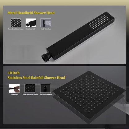 All Metal 12" Rainfall Shower Head with Handheld Spray Combo, High Pressure Rain Shower Heads with Adjustable Extension Arm, Wide Dual Waterfall Showerhead, Extra Long Shower Hose - Matte Black