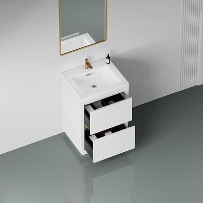 24 Inch Bathroom Vanity with Sink, Single Sink Bathroom Vanity, Freestanding Vanity Bathroom Soft Closed 2 Drawers, Integrated Sink (Glossy White)