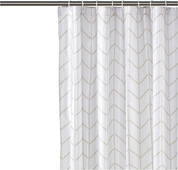 Amazon Basics Bathroom Shower Curtain, Water Resistant Fabric with Weighted Hem, Rust Resistant Grommets & Hooks, Machine Washable, 72"x72", Natural Herringbone