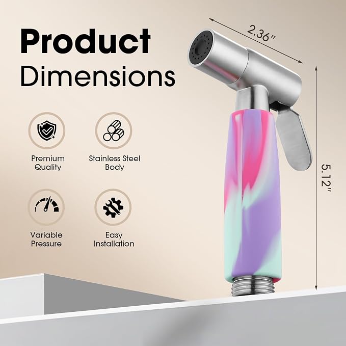 Handheld Bidet Sprayer Head, Stainless Steel Muslim Shower Head for Toilet, Adjustable Pressure Jet Sprayer for Feminine Hygiene and Pet Bath Bathroom Cloth Diaper Cleaning (Multicolor)