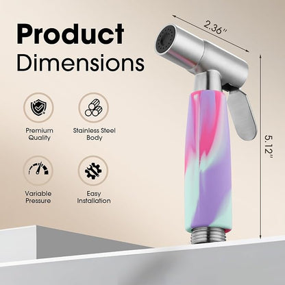 Handheld Bidet Sprayer Head, Stainless Steel Muslim Shower Head for Toilet, Adjustable Pressure Jet Sprayer for Feminine Hygiene and Pet Bath Bathroom Cloth Diaper Cleaning (Multicolor)