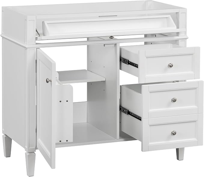 36" Bathroom Vanity Without Top Sink,Modern Freestanding Storage Cabinet with 2 Soft-Close Drawers & Tip-Out Tray,Solid Wood Frame Vanity Only w/Adjustable Shelf & Door Organizer,White