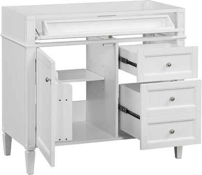 36" Bathroom Vanity Without Top Sink,Modern Freestanding Storage Cabinet with 2 Soft-Close Drawers & Tip-Out Tray,Solid Wood Frame Vanity Only w/Adjustable Shelf & Door Organizer,White