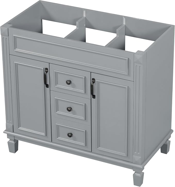 36" Bathroom Vanity Without Top Sink,Modern Freestanding Bath Storage Cabinet with 2 Soft-Close Doors and 2 Drawers,Solid Wood Vanity Only,Water Resistant,Easy to Assemble,Grey