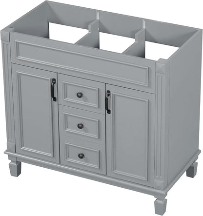 36" Bathroom Vanity Without Top Sink,Modern Freestanding Bath Storage Cabinet with 2 Soft-Close Doors and 2 Drawers,Solid Wood Vanity Only,Water Resistant,Easy to Assemble,Grey