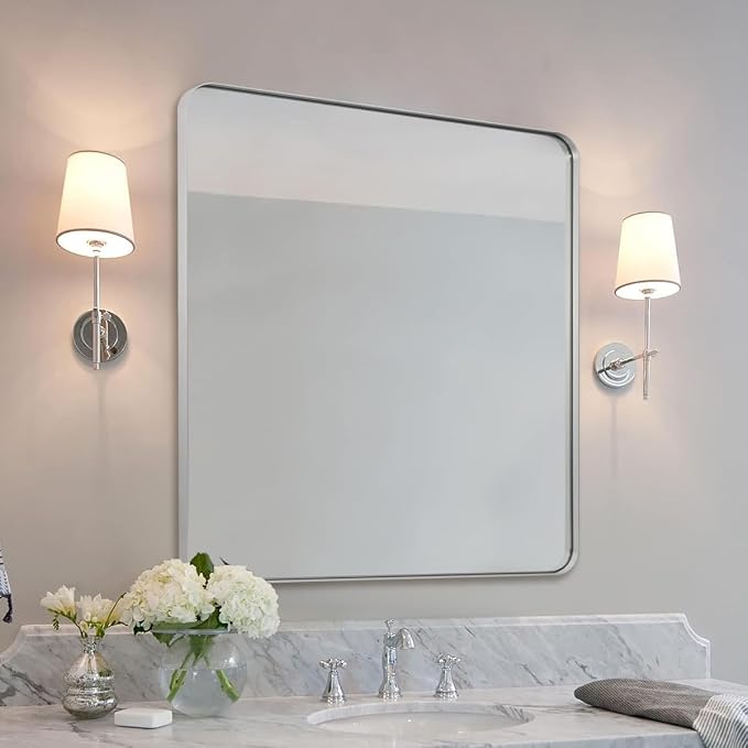Brushed Nickel Mirrors for Bathroom Sink,36x40 Inch Bathroom Vanity Mirror with Rectangular Metal Frame-Modern Clean Design with Superior Stainless Steel Frame