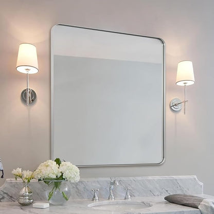 Chrome Bathroom Mirrors for Over Sink, 36x40 Inch Polished Silver Mirror for Wall, Rectangular Metal Framed Vanity Mirror -Modern Clean Design with Superior Stainless Steel Frame