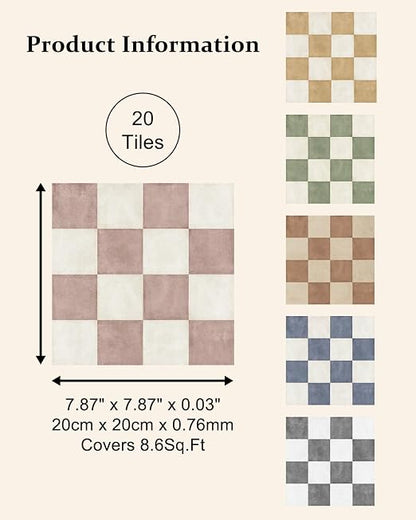 Peel and Stick Floor Tile, Checkered Vinyl Flooring Waterproof, Snap-Proof DIY Flooring Tiles for Bathroom, Kitchen, Fireplace, Wall, Backsplash, No Residue, 20 Tiles-7.87" Thin Version, Pink