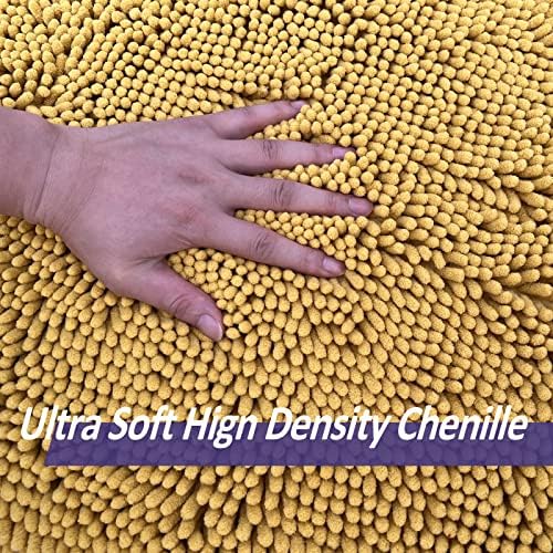 RUN HELIX Bathroom Rugs Sets 3pcs Extra Soft Chenille Mats Non Slip Bath Mat,Absorbent Shaggy Perfect Plush with U-Shaped Toilet Rug,Bathroom Carpets , Golden Yellow, 16〞x24〞&20〞x32〞&20〞x20〞U Shape