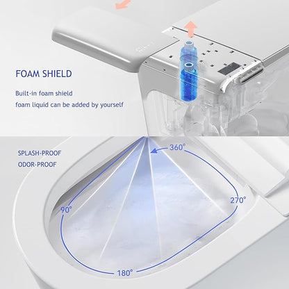 Modern Smart Toilet, One Piece Toilet with Auto Open/Close Lid, Heated Seat, Bidet Function, Warm Air Dry, Foam Shield, Auto Deodorization, Night Light, Remote Control
