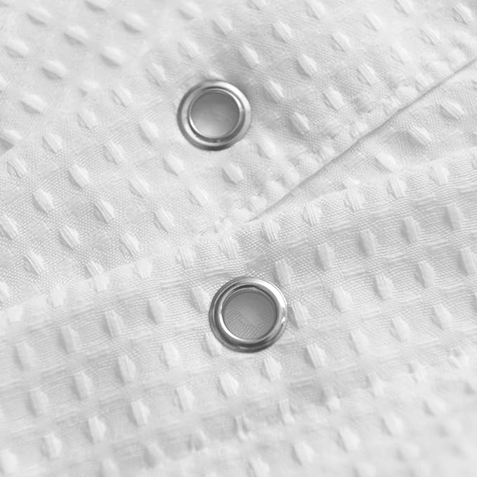 Barossa Design Extra Wide Waffle Weave Shower Curtain 144 x 72 Inch - 230GSM Heavy Fabric, Washable, Water Repellent, Spa, White, 24 Holes