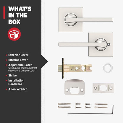 Kwikset Casey Interior Passage Door Handle, Lever For Closet and Hallway Doors, Reversible Non-Locking Handle Lever, Satin Nickel , with Microban Protection