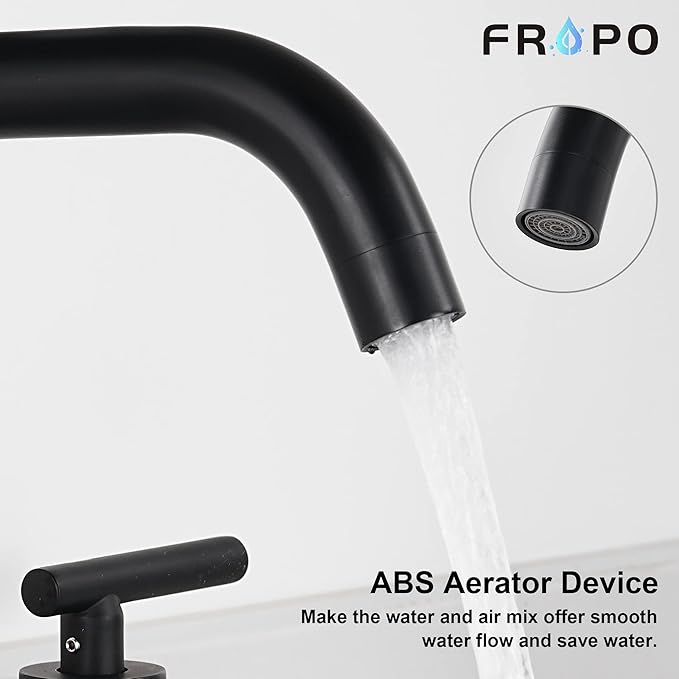 Black Bathroom Faucet 3 Holes - Two Handles Widespread 8 inch Bathroom Sink Faucet 3 Pieces Basin Faucets 360 Degree Swivel Spout Vanity Sink Faucet with Drain & Supply Hoses