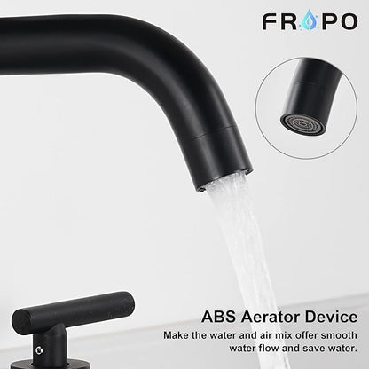 Black Bathroom Faucet 3 Holes - Two Handles Widespread 8 inch Bathroom Sink Faucet 3 Pieces Basin Faucets 360 Degree Swivel Spout Vanity Sink Faucet with Drain & Supply Hoses