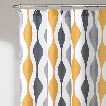 Lush Decor Mid Century Geo Shower Curtain, 72" x 72", Gold & Gray