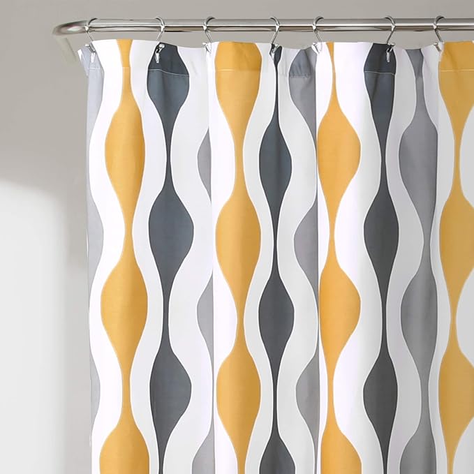 Lush Decor Mid Century Geo Shower Curtain Single 72" W x 72" L Turquoise & Orange - Blue Shower Curtains for Bathroom - Bathroom Curtain - Retro Decor