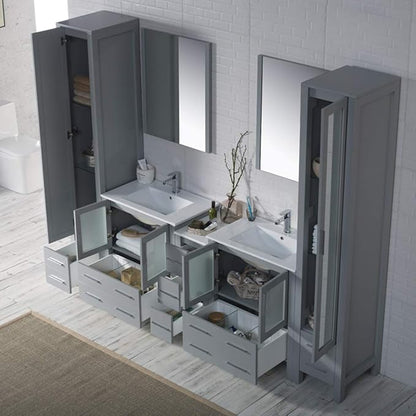 Blossom 102" Solid Wood Master Bathroom Vanity Set – Pre-Assembled Double Sink Cabinet with Storage Tower Combo & Soft Close Drawers – High End Furniture Grade Luxury Vanity in Metal Grey
