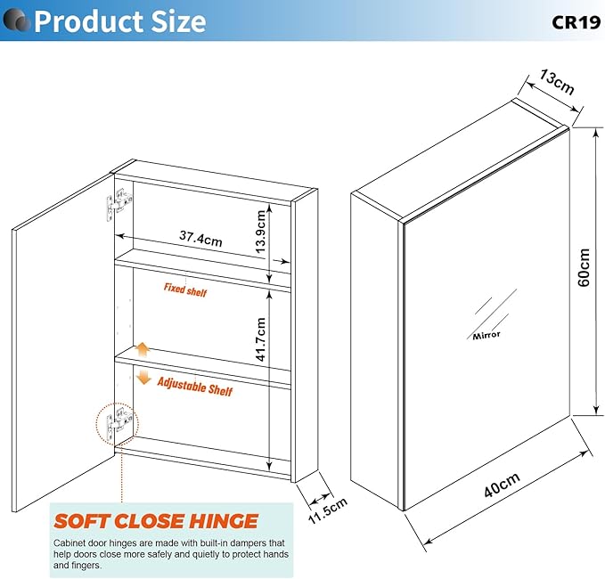 Panana Bathroom Cabinet Medicine Cabinets with Single Mirrored Door Wall Mounted Cabinet with Mirror, Storage Shelf with Adjustable Shelves Storage Organizer Kitchen Cupboard (White, 15.7x23.6 inch)