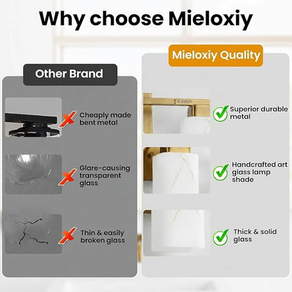 4-Light Square Bathroom Light Fixture, Gold Modern Vanity Light with White Marble Glass Shade, for Bathroom Mirror, Living Room, Bedroom, Hallway, E26 Base